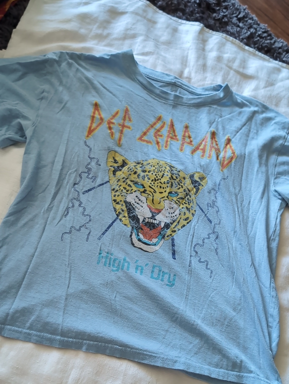 Def Leppard Light Blue Short Sleeve Graphic Tee - Leopard Design
